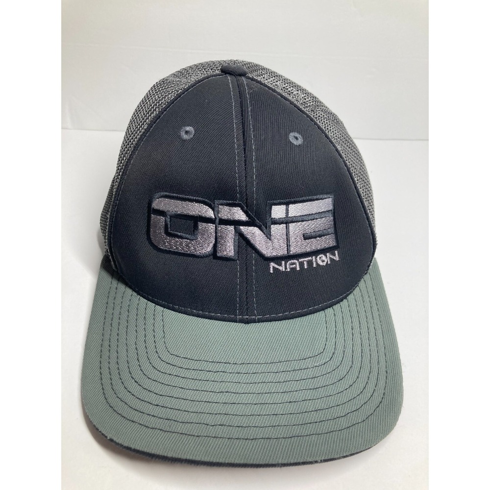 One‎ Nation Cap Hat Black Gray Fitted Small/Med 6 7/8-7 3/8 Pacific Headwear